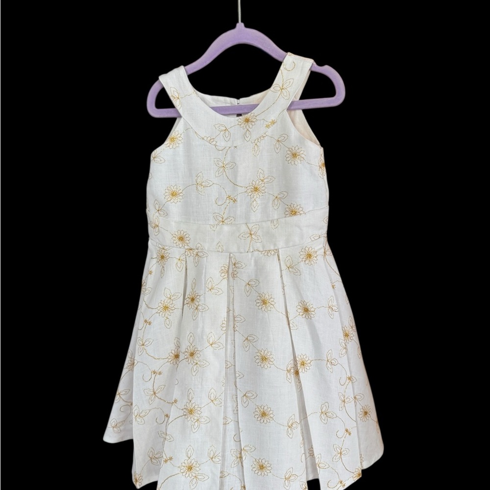 Beatriz Rueda Floral White and Gold Kids Dress